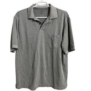 Roundtree & Yorke Polo Shirt Mens M Medium Travelsmart Gray Stripe Short Sleeve